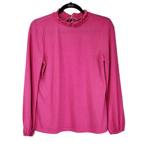 Talbots Long Sleeve Top Blouse Size Medium Petite Solid Pink Velvet Barbiecore
